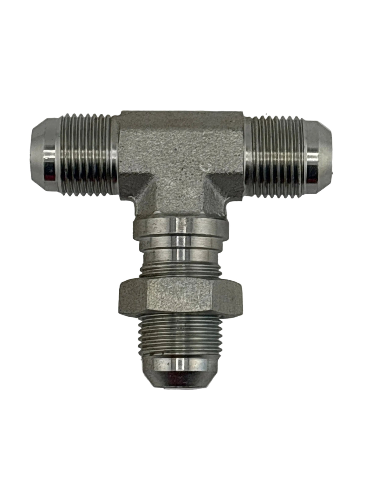 Tompkins 2703-LN Series JIC 37° Flare Bulkhead Union Branch Tee with Hydraulic Locknut