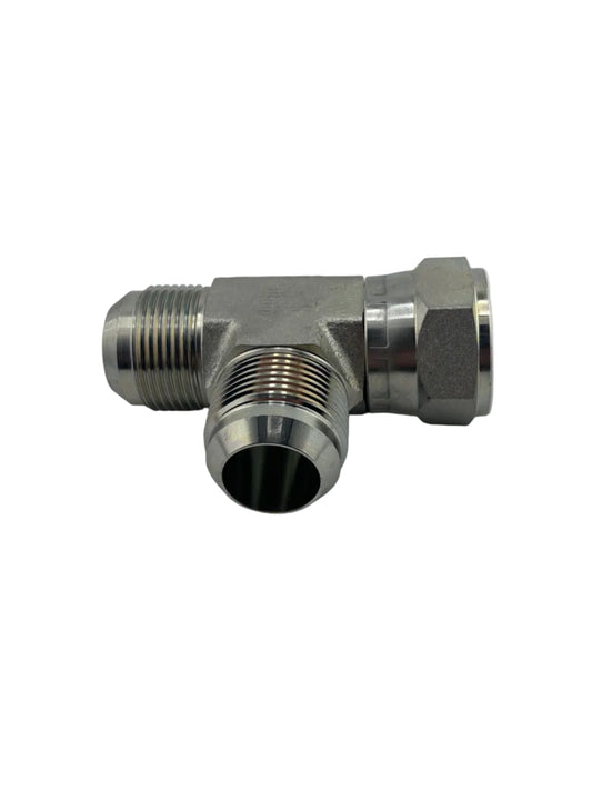 Tompkins 6602 Series JIC 37° Flare Swivel Run Tee Hydraulic Adapter