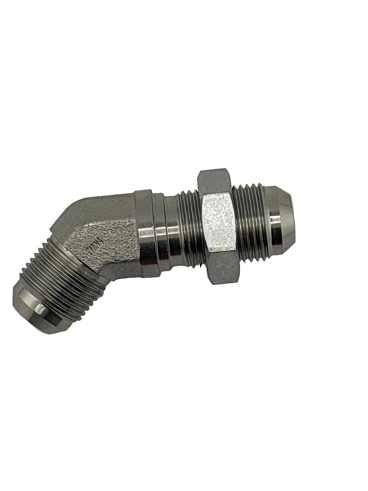 Tompkins 2702-LN Series JIC 37° Flare Bulkhead Union Elbow 45° with Hydraulic Locknut
