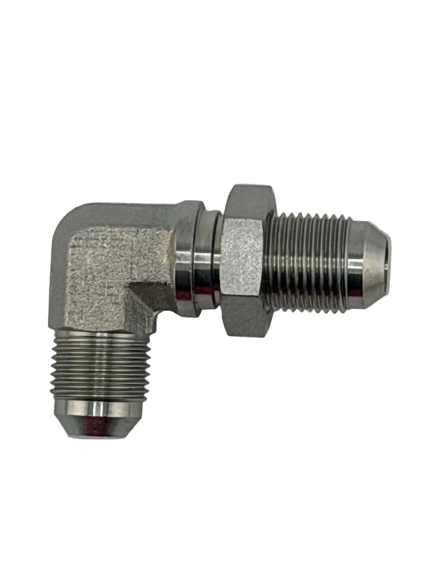 Tompkins 2701-LN Series JIC 37° Flare Bulkhead Union Elbow 90° with Hydraulic Locknut