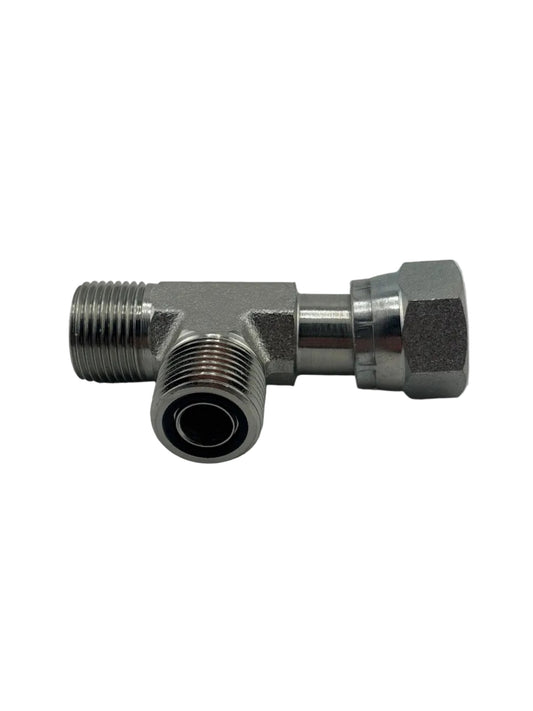 Tompkins FF6602 Series ORFS O-Ring Face Seal to ORFS Swivel Run Tee Hydraulic Adapter
