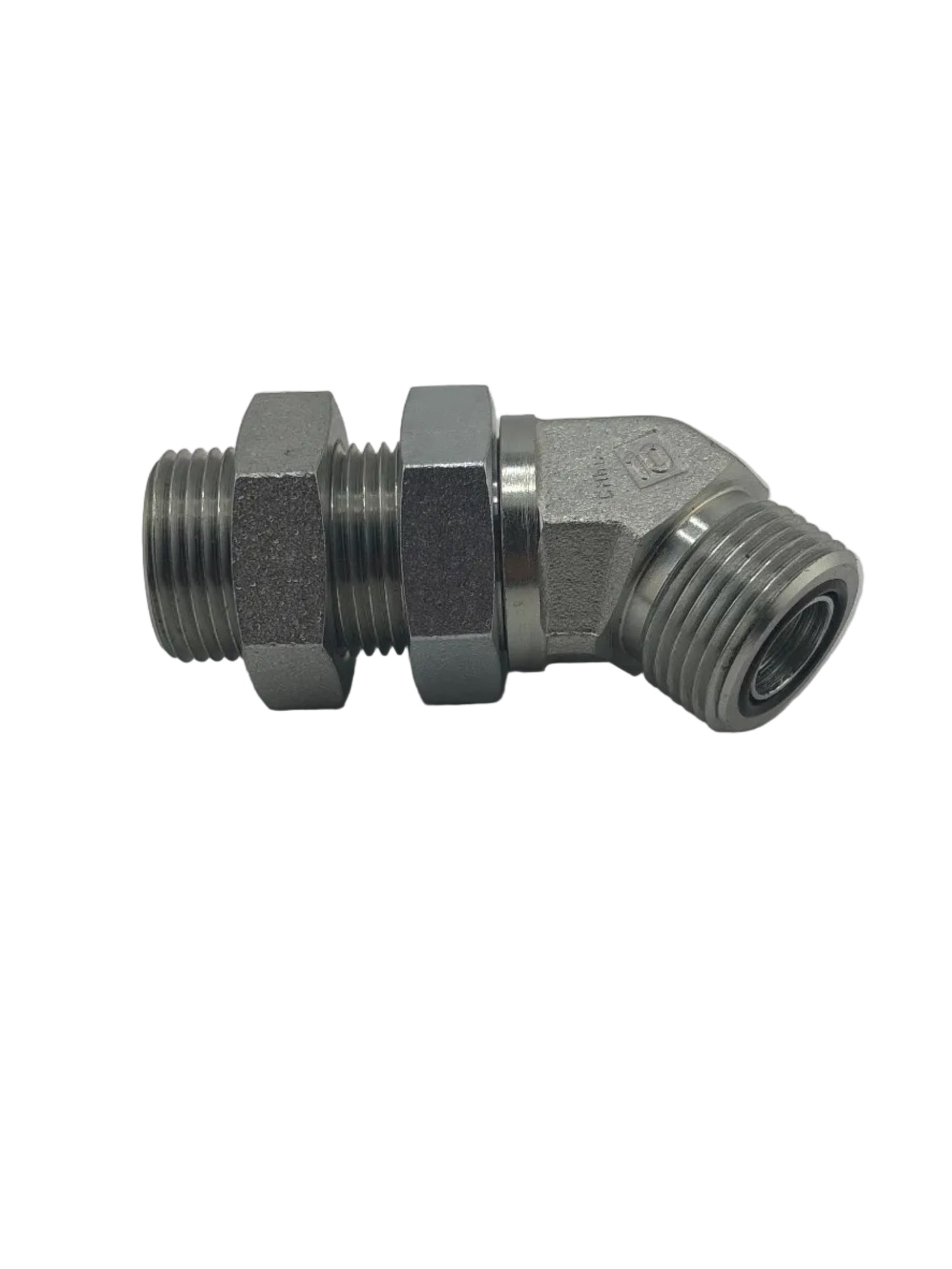 Tompkins FF2702-LN Series ORFS O-Ring Face Seal Bulkhead Union 45° with Hydraulic Locknut