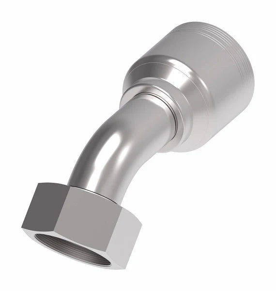 Danfoss Weatherhead Female German Heavy Duty 45° 6-Wire Spiral Hydraulic Hose Crimp Fitting