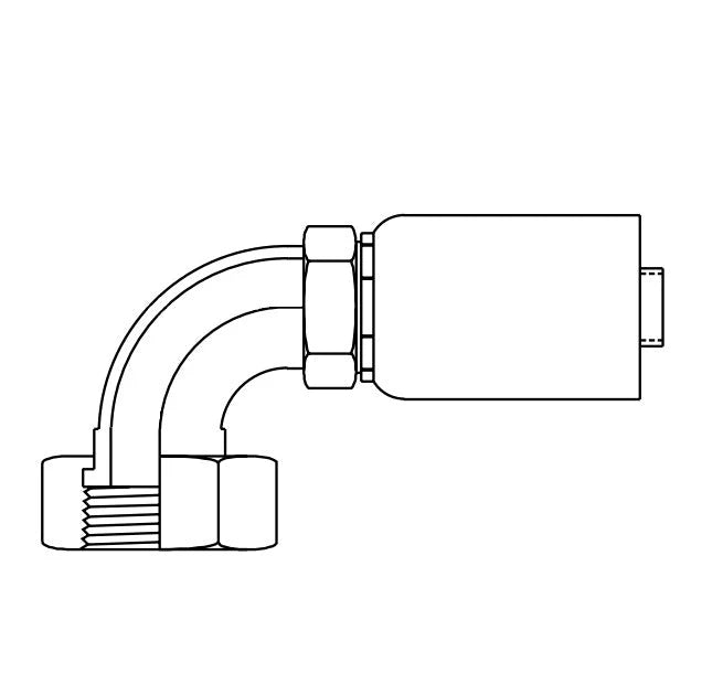 Danfoss Weatherhead Female O-Ring Face Seal Long Drop 90° Polygon Swage Hydraulic Hose Crimp Fitting